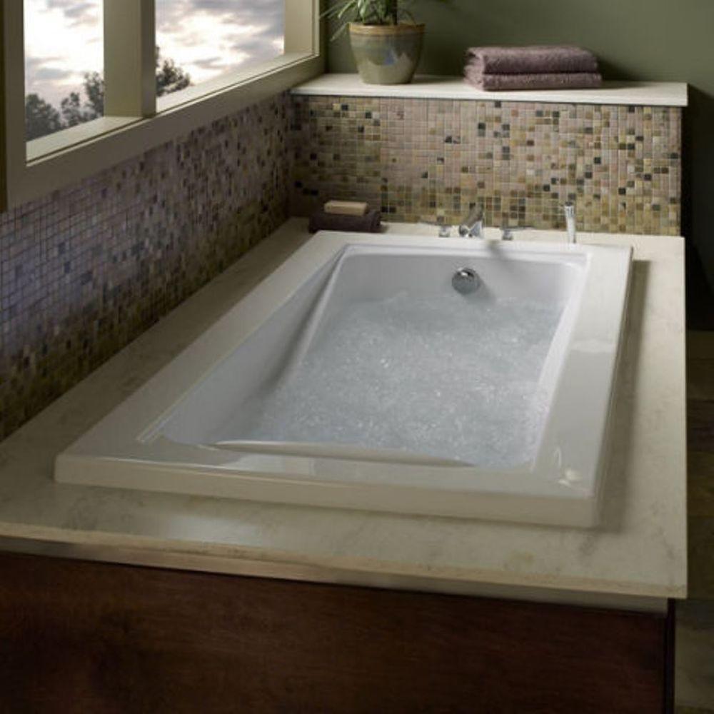 Green Tea 60 in. x 36 in. Reversible Drain EcoSilent EverClean Whirlpool Tub in White - Super Arbor
