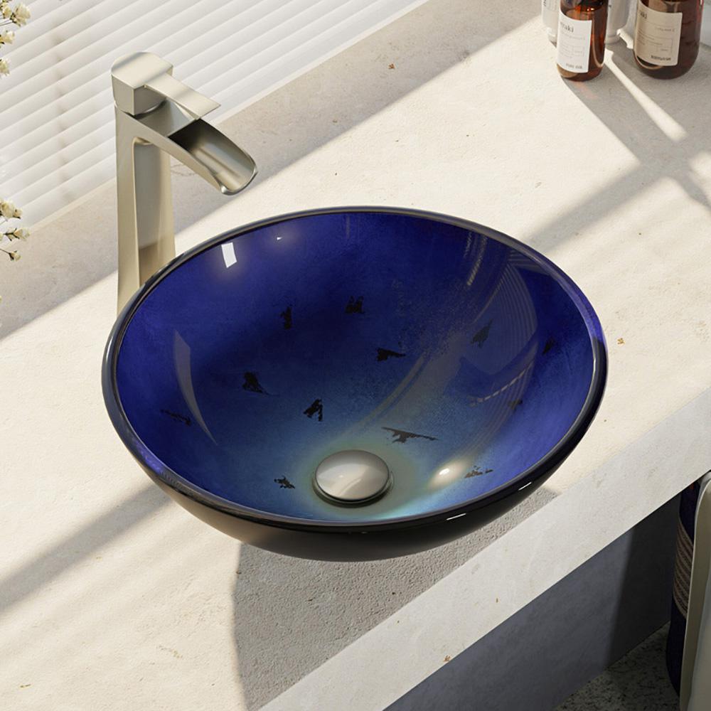 Glass Vessel Sink in Crystal with R9-7007 Faucet and Pop-Up Drain in Chrome - Super Arbor