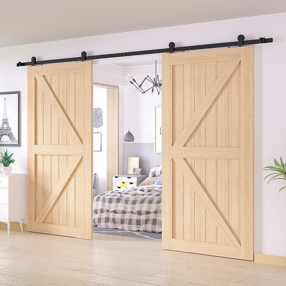 12 ft. /144 in. Top Mount Sliding Barn Door Hardware Track Kit for Double Doors with Non-Routed Floor Guide - Super Arbor
