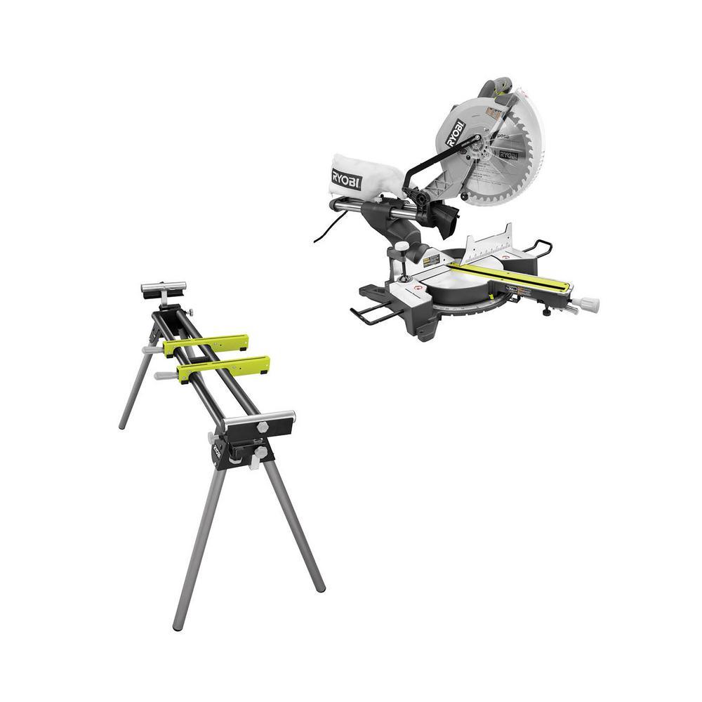 12 in. Sliding Miter Saw with LED and Miter Saw Stand with Tool-Less Height Adjustment - Super Arbor