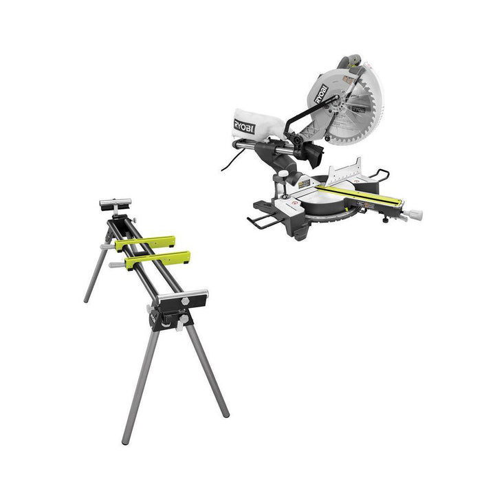 12 in. Sliding Miter Saw with LED and Miter Saw Stand with Tool-Less Height Adjustment - Super Arbor