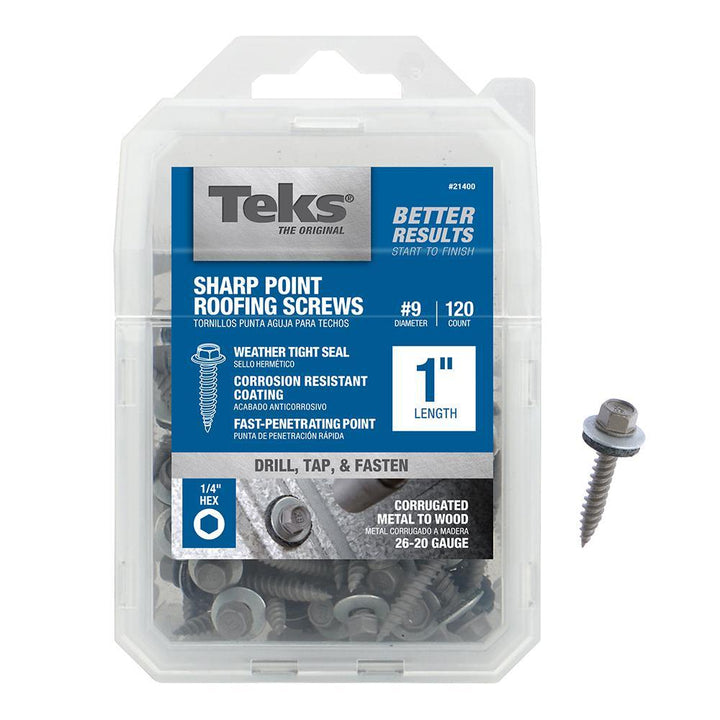 #9 x 1 in. Steel External Hex Head Washer Sharp Point Roofing Screws (120-Pack)