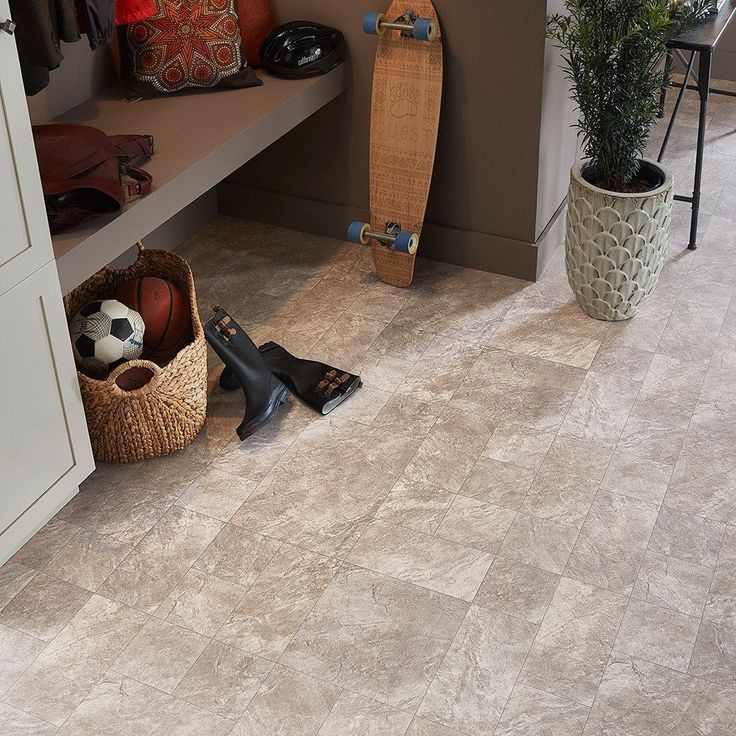 Style Selections (Sample) Sample Wexford Slate Waterproof Stone Look Glue Down Sheet Vinyl