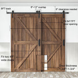 8 ft./96 in. Single Track Bypass Barn Door Hardware Double Doors Kit, Heavy-Duty Sliding 1-Track Antique Roller - Super Arbor