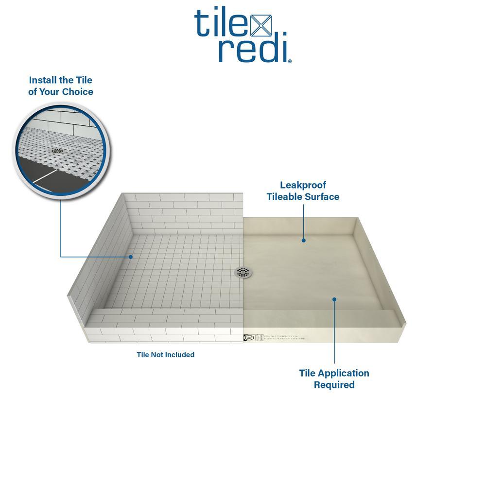 Redi Base 30 in. x 60 in. Single Threshold Shower Base with Right Drain and Polished Chrome Drain Plate - Super Arbor