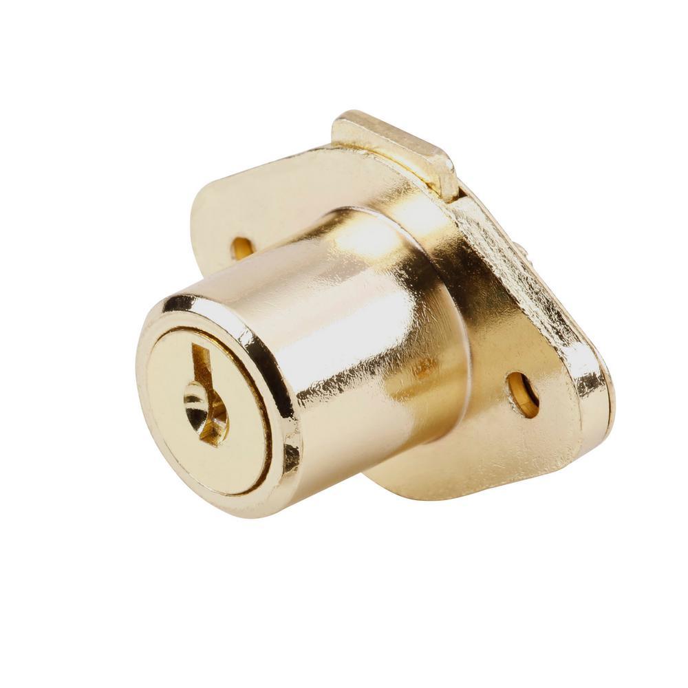 Drawer and Cabinet Lock, 7/8 in., Diecast, Brass Plated, Yale Keyway - Super Arbor