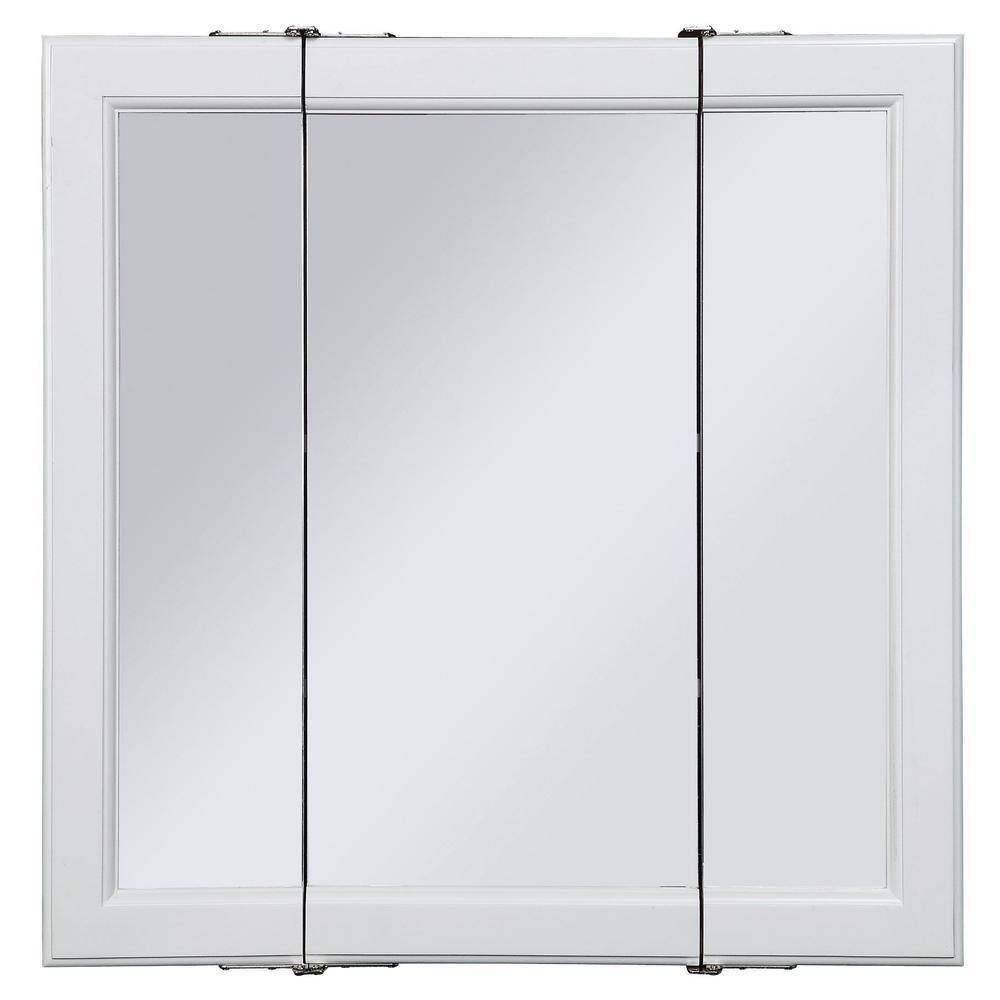 Wyndham 36 in. W x 30 in. H x 4-3/4 in. D Framed Tri-View Surface-Mount Bathroom Medicine Cabinet in White Semi-Gloss