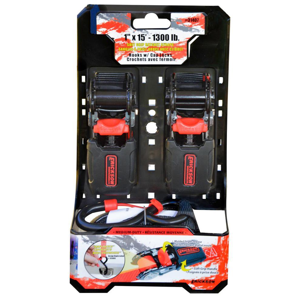 15 ft. x 1 in. Ratchet Straps with Cap Locks (2-Pack) - Super Arbor