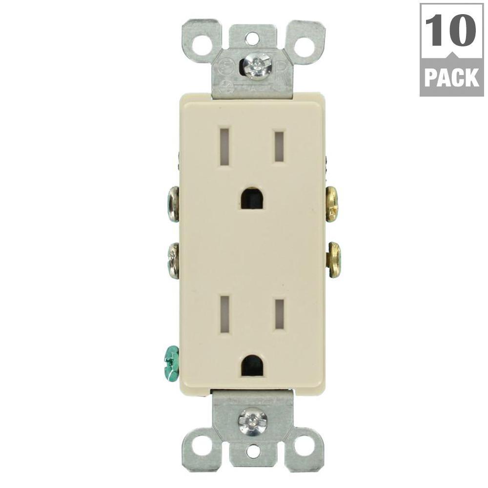 Decora 15 Amp Tamper-Resistant Duplex Outlet, Light Almond (10-Pack) - Super Arbor