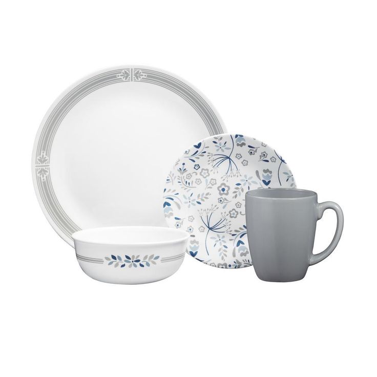 Classic 16-Piece Casual Prairie Garden Gray Glass Dinnerware Set (Service for 4)