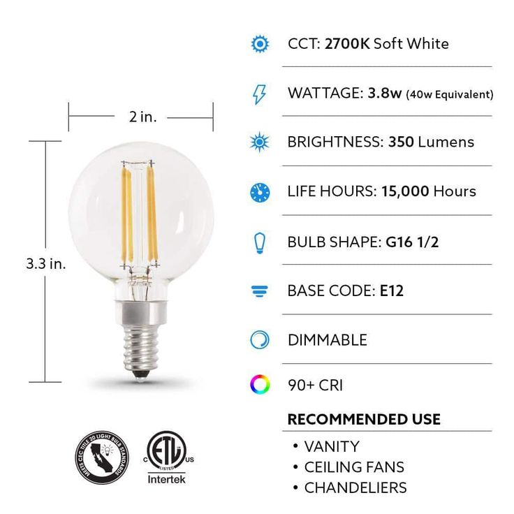 Feit Electric 40-Watt Equivalent G16.5 Candelabra Dimmable Filament ENERGY STAR Clear Glass LED Light Bulb, Soft White (2-Pack)