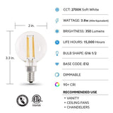 Feit Electric 40-Watt Equivalent G16.5 Candelabra Dimmable Filament ENERGY STAR Clear Glass LED Light Bulb, Soft White (2-Pack)