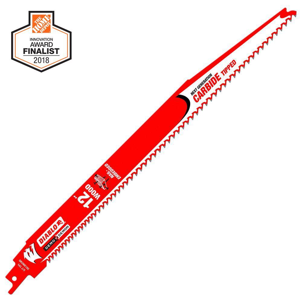 12 in. 6/9 TPI Carbide-Tipped Demo Demon Nail-Embedded Wood Cutting Reciprocating Saw Blade - Super Arbor