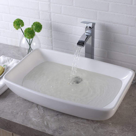 24 in. x 15 in. Modern Rectangle Bathroom Above in White Porcelain Ceramic Vessel Vanity Sink Art Basin - Super Arbor