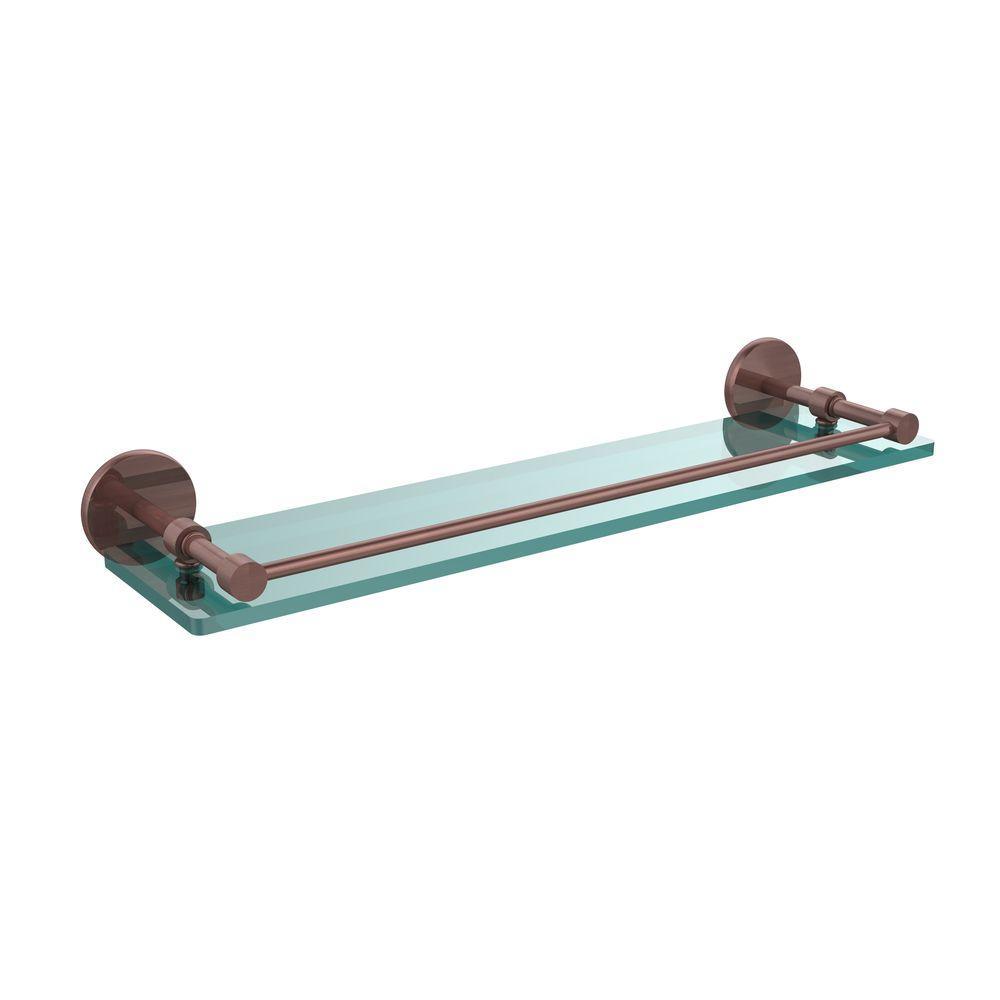 22 in. L  x 3 in. H  x 5 in. W Clear Glass Bathroom Shelf with Gallery Rail in Satin Nickel - Super Arbor