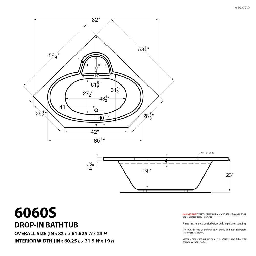 Malachite Diamond 5 ft. Acrylic Corner Drop-in Whirlpool Air Bathtub in White - Super Arbor