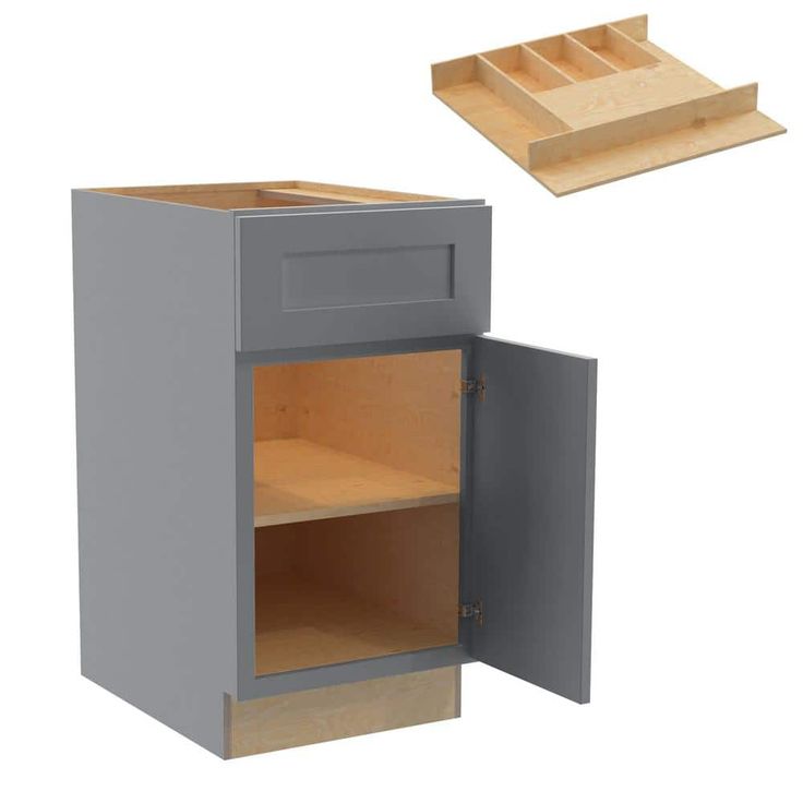 Home Decorators Collection Newport 18 in. W x 24 in. D x 34.5 in. H Assembled Plywood Base Kitchen Cabinet in Pearl Gray with Cutlery Soft Close RH