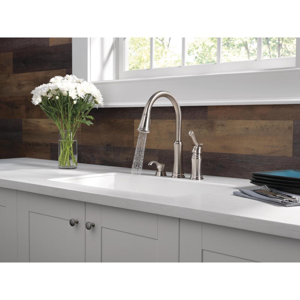 Lakeview Single-Handle Pull-Down Sprayer Kitchen Faucet with Soap Dispenser in Stainless - Super Arbor