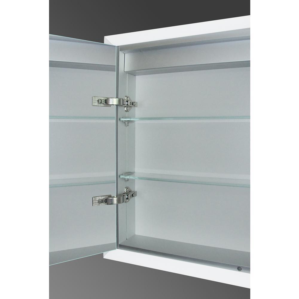 Kona 35.5 in. x 27.625 in. Lighted Impressions Frameless Recessed LED Mirror Medicine Cabinet in Aluminum - Super Arbor