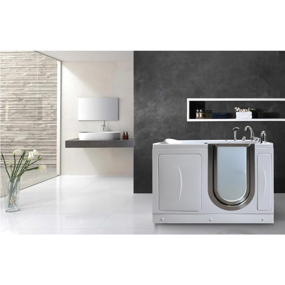 Petite 52 in. Acrylic Walk-In Whirlpool and Air Bath Bathtub in White, Thermostatic Faucet Set, RHS 2 in. Dual Drain - Super Arbor