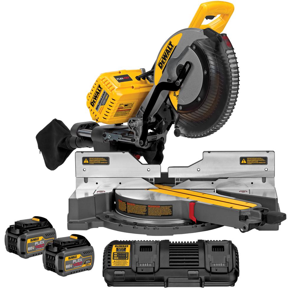 FLEXVOLT 120-Volt MAX Lithium-Ion Cordless Brushless 12 in. Sliding Miter Saw, Batteries and Bonus Stand - Super Arbor