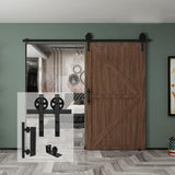 8 ft./96 in. Black Steel Bent Strap Sliding Barn Door Track and Hardware Kit with 12 in. Pull and Flush Handle - Super Arbor