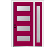 51 in. x 81.75 in. Celeste Frosted Glass Left-Hand Inswing 4-Lite Eclectic Painted Steel Prehung Front Door w/ Sidelite - Super Arbor