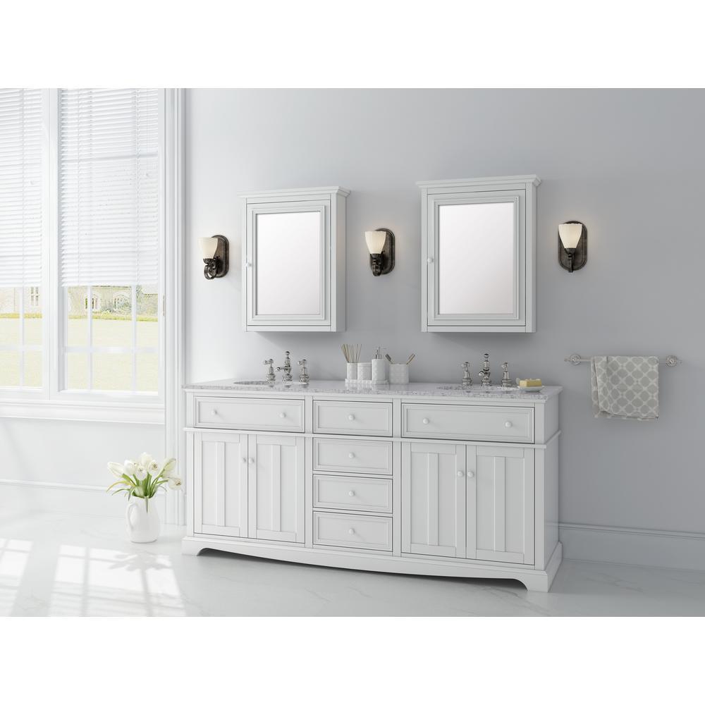 Fremont 72 in. W x 22 in. D Double Vanity in White with Granite Vanity Top in Grey with White Sink - Super Arbor