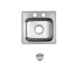 Drop-In 22-Gauge Stainless Steel 15 in. 2-Hole Single Bowl Bar Sink and Drain Assembly
