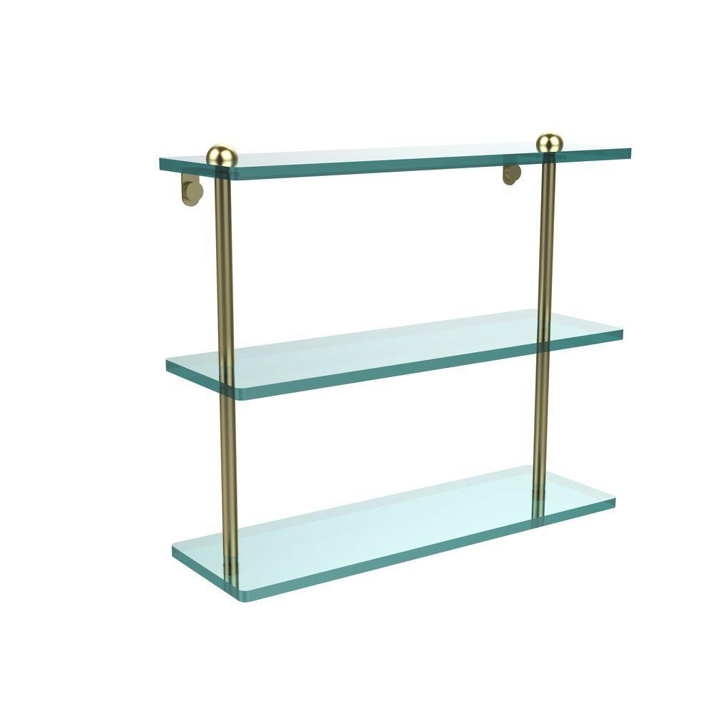 16 in. L x 15 in. H x 5 in. W 3-Tier Clear Glass Bathroom Shelf in Antique Pewter - Super Arbor