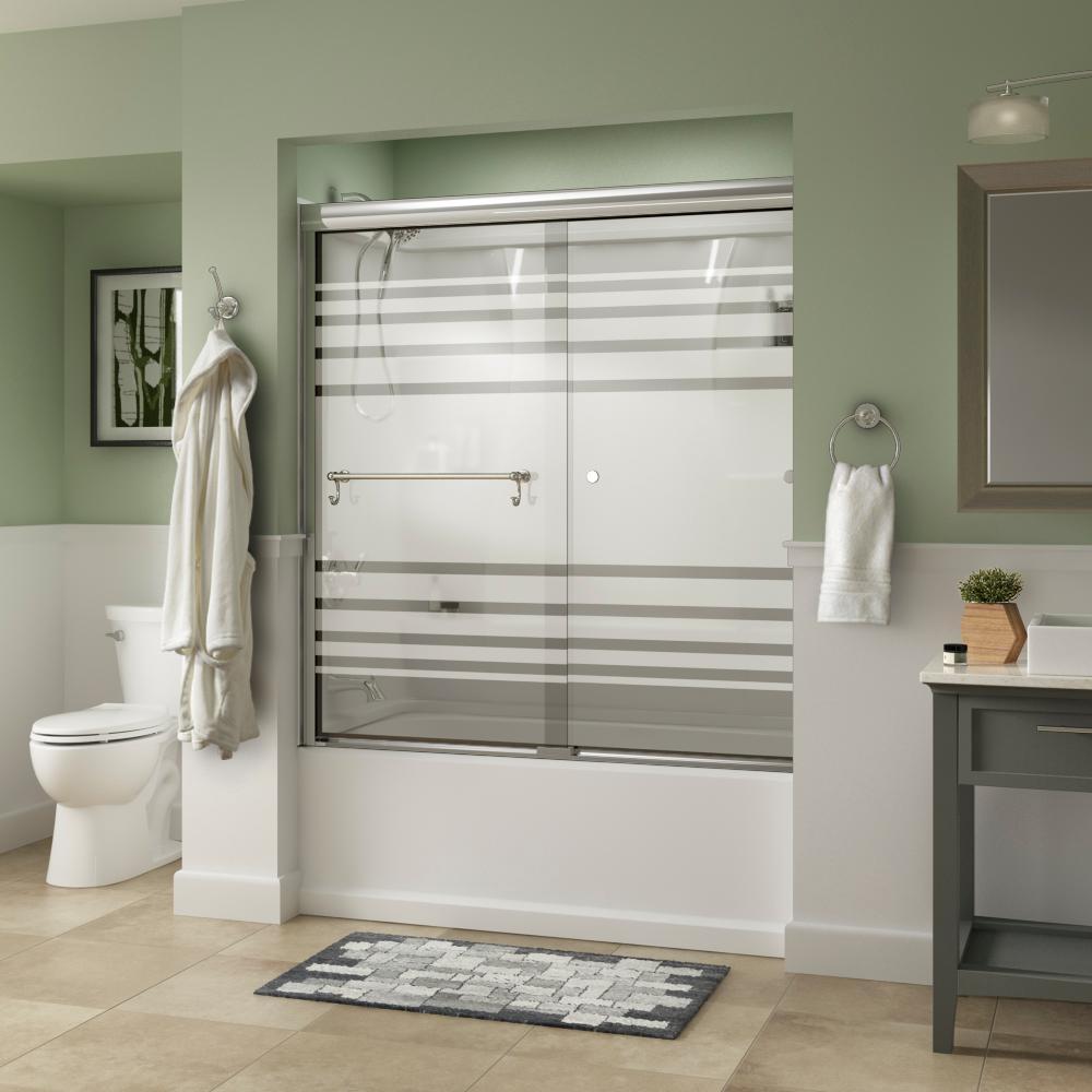 Portman 60 in. x 58-1/8 in. Semi-Frameless Traditional Sliding Bathtub Door in Bronze with Rain Glass - Super Arbor