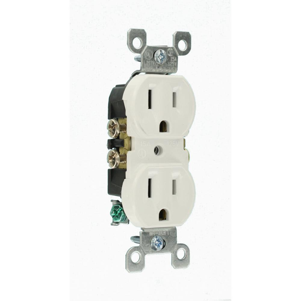 15 Amp Residential Grade Grounding Duplex Outlet, White (10-Pack) - Super Arbor