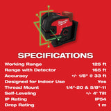 Milwaukee M12 12-Volt Lithium-Ion Cordless Green Cross Line & 4-Points Laser, Tool Only (3624-20)