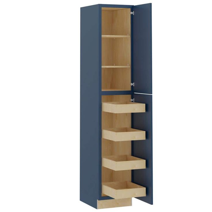 Home Decorators Collection Grayson 18 in. W x 24 in. D x 90 in. H Assembled Plywood Pantry Kitchen Cabinet in Mythic Blue with 4ROT Soft Close RH