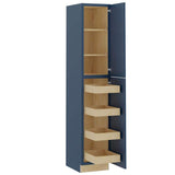 Home Decorators Collection Grayson 18 in. W x 24 in. D x 90 in. H Assembled Plywood Pantry Kitchen Cabinet in Mythic Blue with 4ROT Soft Close RH