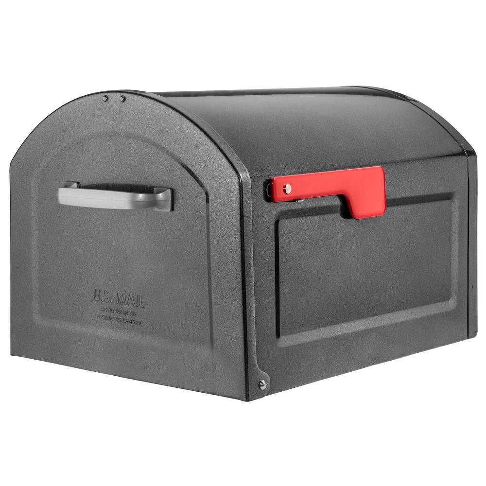 Centennial Extra Large Capacity Post Mount Parcel Mailbox in Black with Premium Silver Handle and Flag - Super Arbor