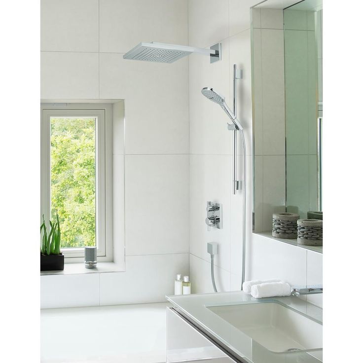 Raindance E 3-Spray Square Showerhead and Wall Bar Set with Valve in Chrome