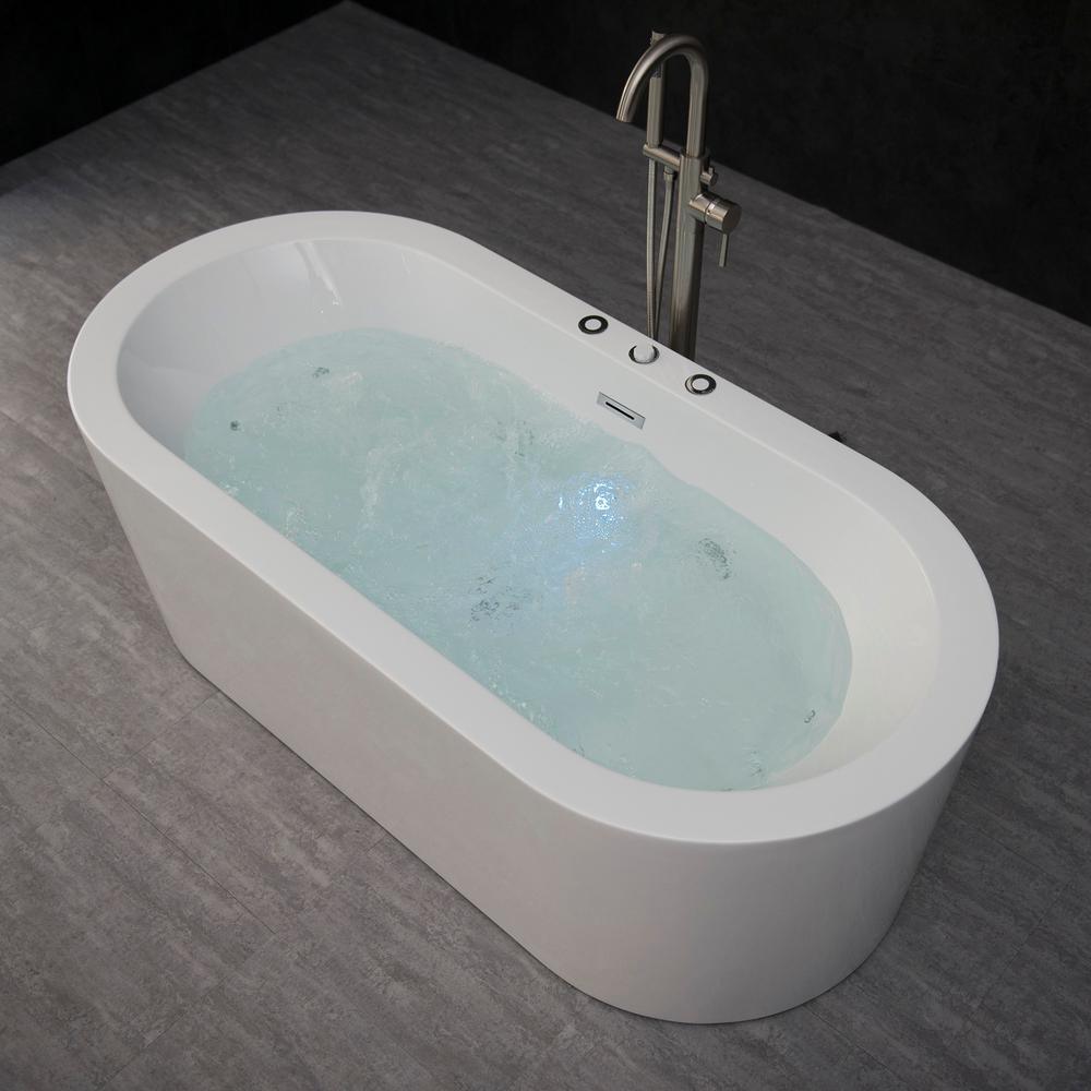 Andria 67 in. Acrylic Freestanding Flat Bottom Whirlpool and Air Bathtub with Drain and Overflow Included in White - Super Arbor