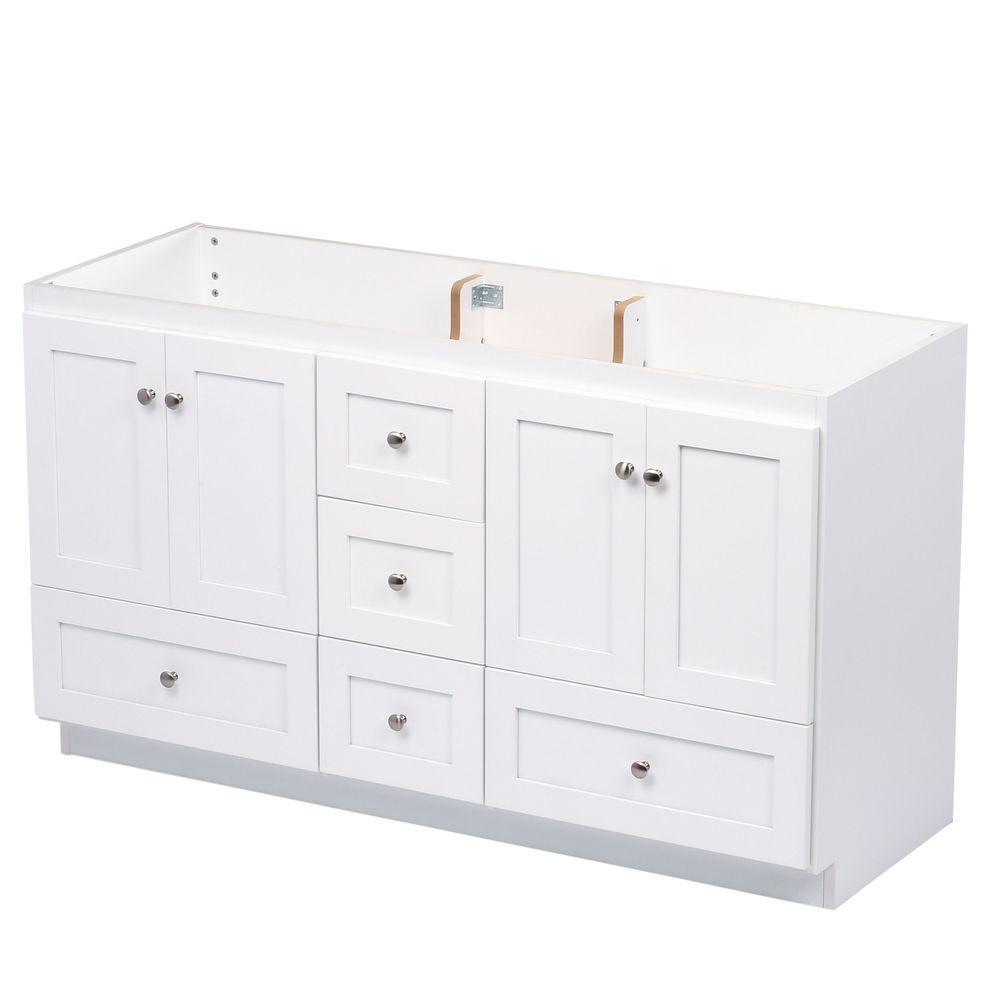 Shaker 60 in. W x 21 in. D x 34.5 in. H Vanity for Double Basins Cabinet Only in Satin White - Super Arbor