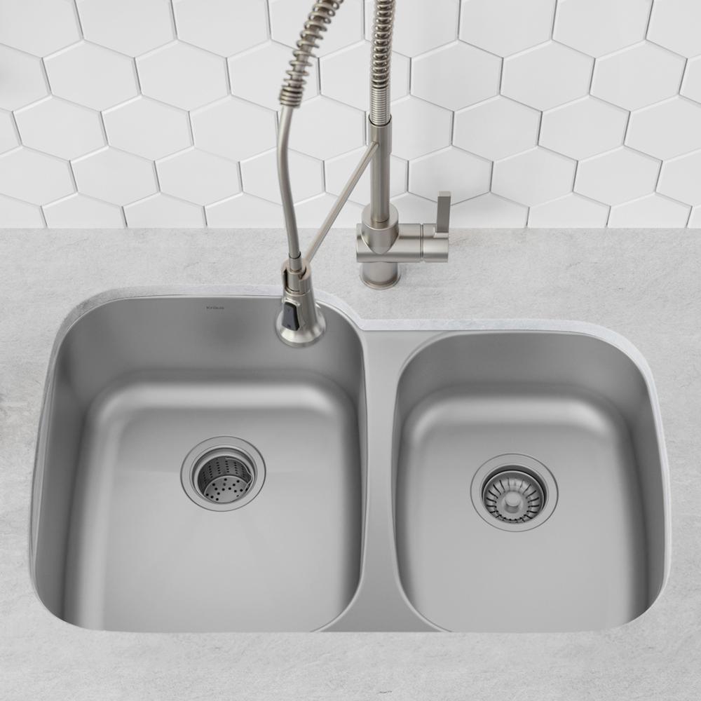 Premier Undermount Stainless Steel 32 in. 60/40 Double Bowl Kitchen Sink - Super Arbor