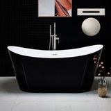Rolande 67 in. Acrylic Freestanding Double Slipper Flat Bottom Soaking Bathtub with Drain and Overflow Included in Black - Super Arbor