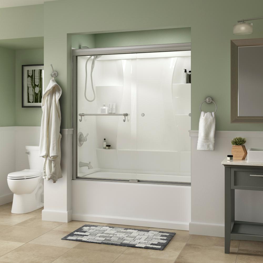 Portman 60 in. x 58-1/8 in. Semi-Frameless Traditional Sliding Bathtub Door in Bronze with Rain Glass - Super Arbor