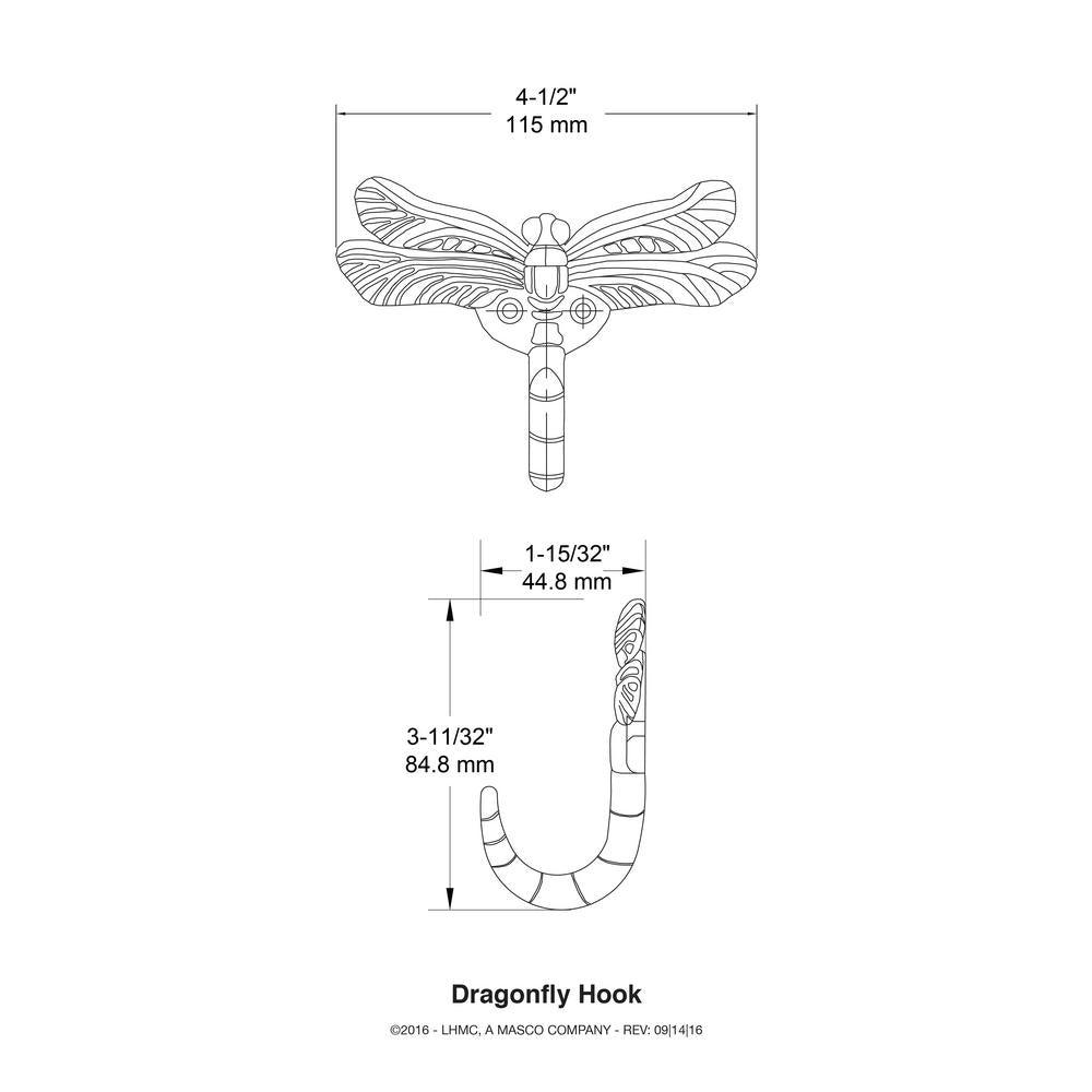 3-1/3 in. Warm Chestnut Dragonfly Wall Hook - Super Arbor