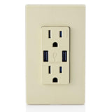 3.6A USB Dual Type A In-Wall Charger with 15 Amp Tamper-Resistant Outlets, Ivory - Super Arbor