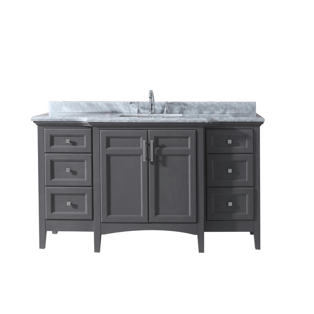 Luz 42 in. Single Bath Vanity in White with Marble Vanity Top in Carrara White with White basin - Super Arbor