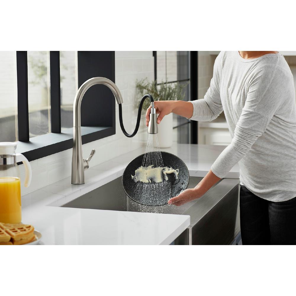 Simplice Single-Handle Pull-Down Sprayer Kitchen Faucet with DockNetik and Sweep Spray in Vibrant Stainless - Super Arbor