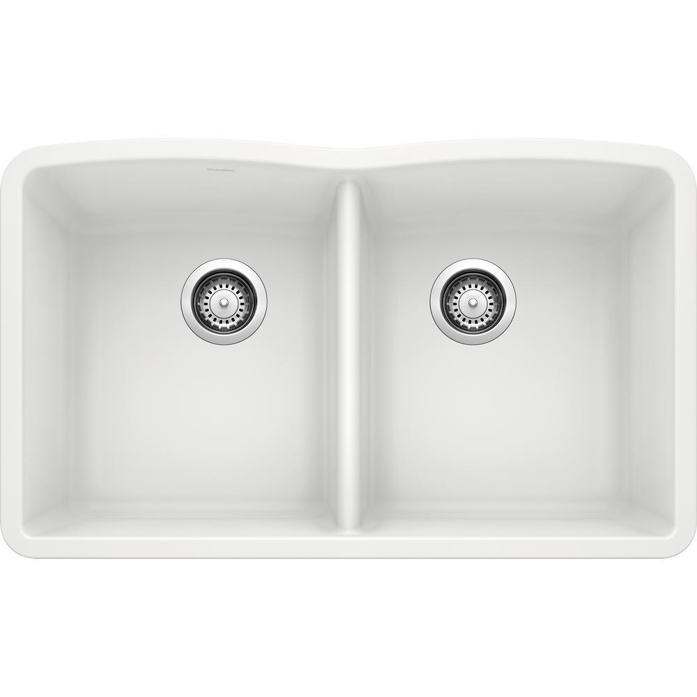 DIAMOND Undermount Granite Composite 32.06 in. 50/50 Double Bowl Kitchen Sink in White - Super Arbor