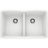DIAMOND Undermount Granite Composite 32.06 in. 50/50 Double Bowl Kitchen Sink in White - Super Arbor