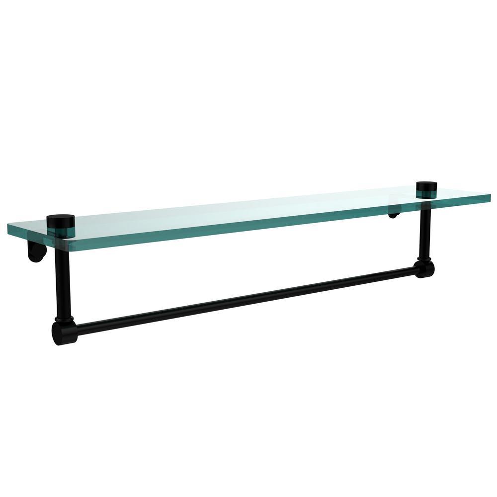 22 in. L  x 5 in. H  x 5 in. W Clear Glass Vanity Bathroom Shelf with Towel Bar in Satin Nickel - Super Arbor