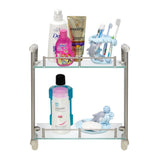 Oval 14.75 in. W Double Glass Wall Shelf with Pre-Installed Rails in Satin Nickel - Super Arbor